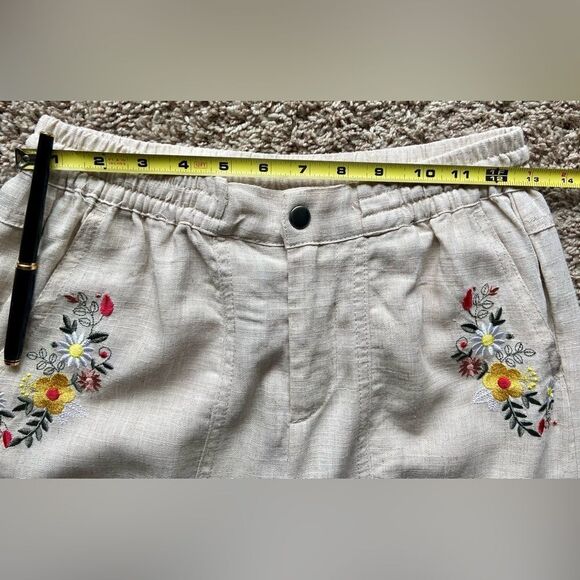 Summer beige trousers with floral embroidery size S - Picture 8 of 12